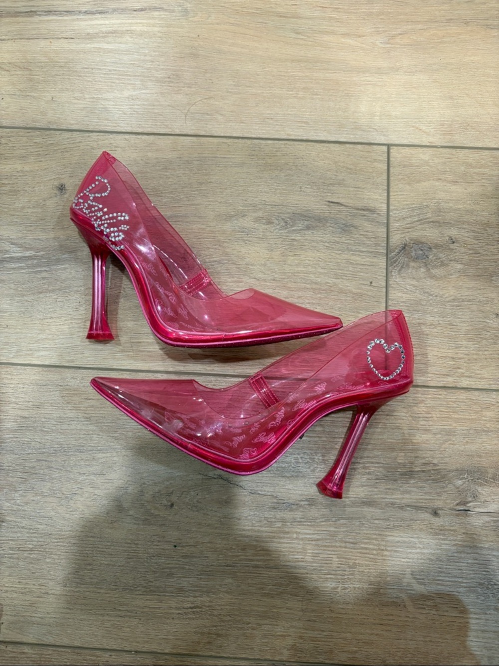 BARBIE x Aldo / Transparent Pin Pointed-Toe Stiletto Heels with Rhinestone Heart